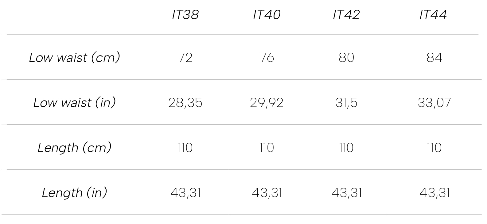 Measurements Anthurium Trousers