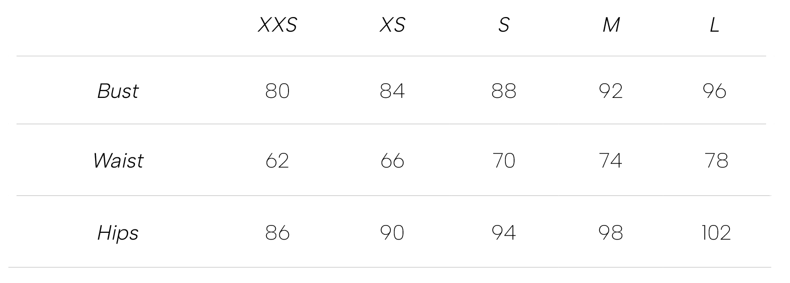 Measurements New англ cm