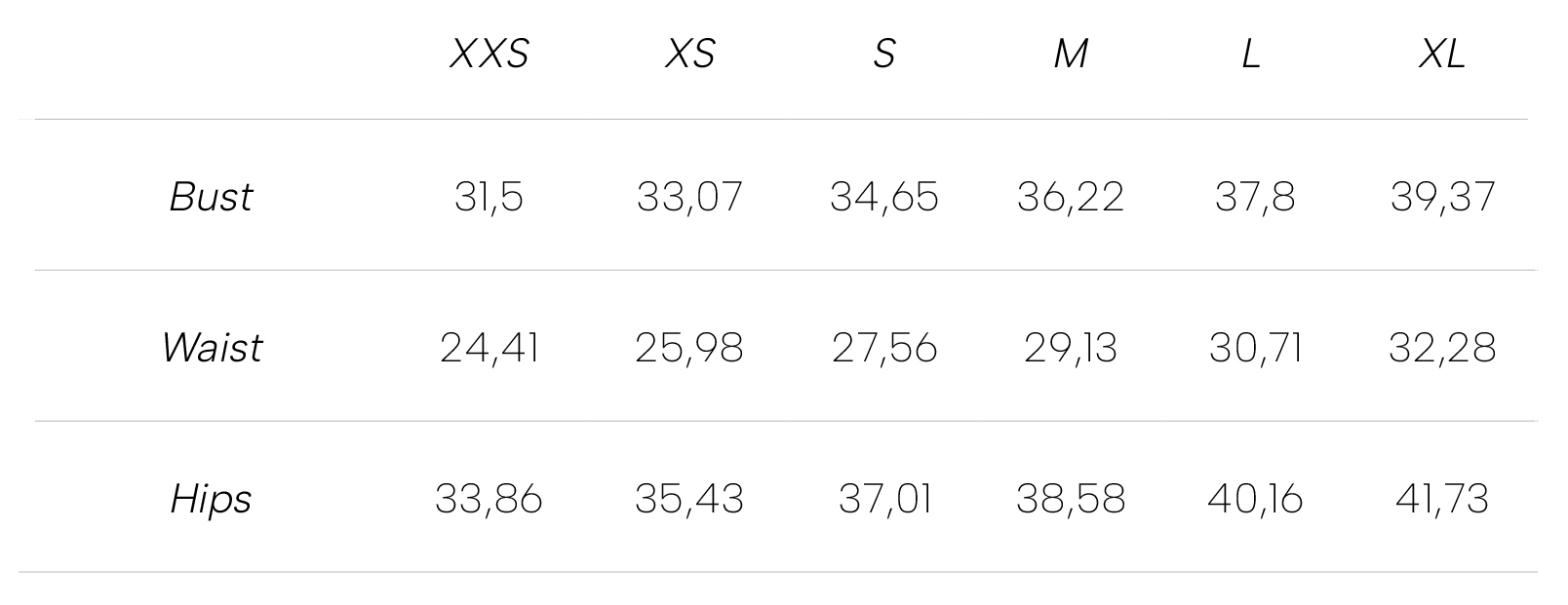 Measurements New купальнікі inches